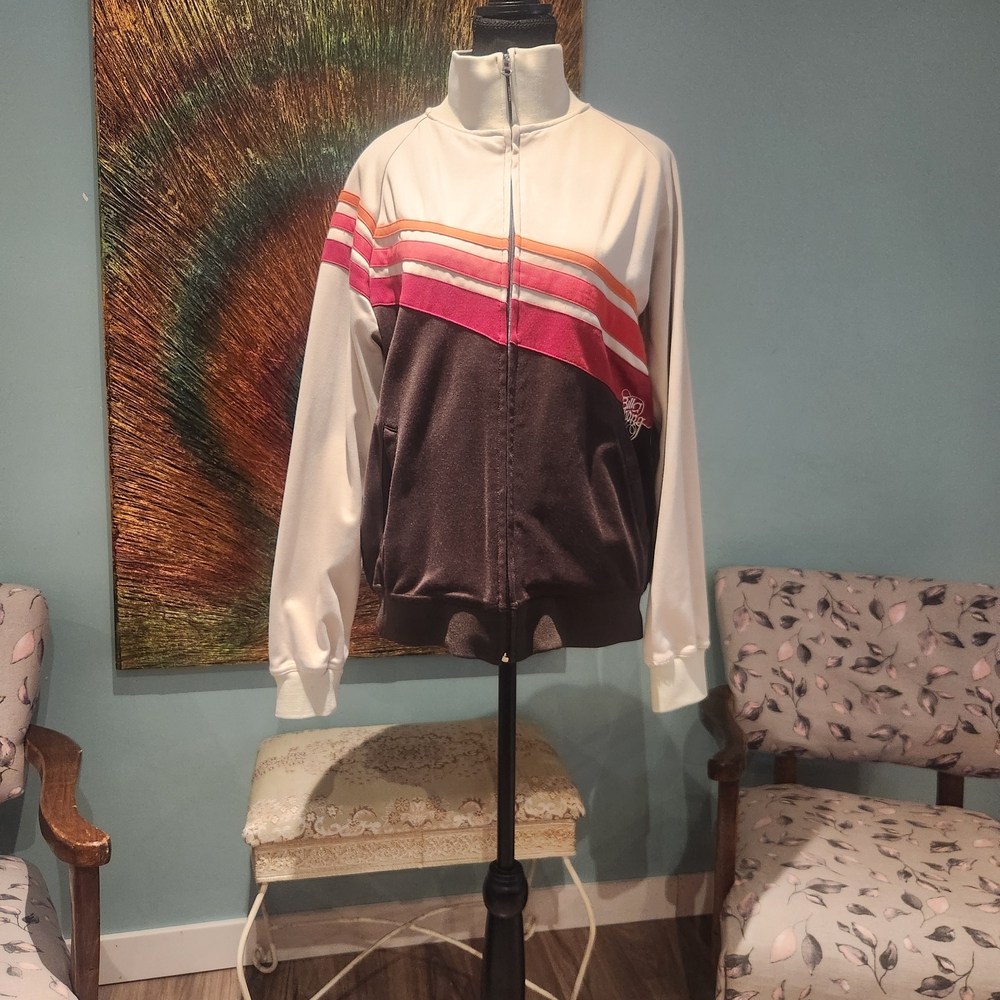 Vintage Billabong Women's White and Brown Bomber Jacket